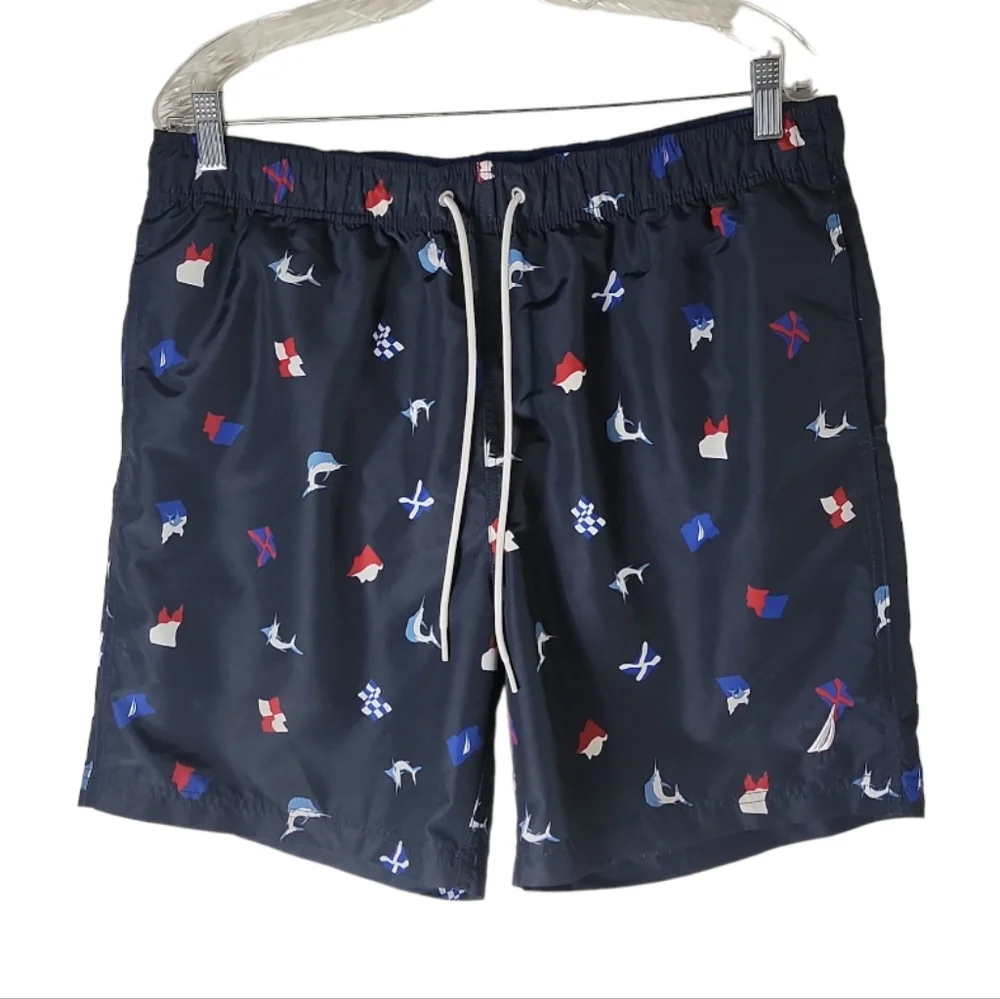 Nautica sailing flag quick dry swim trunks men's large navy beach shorts